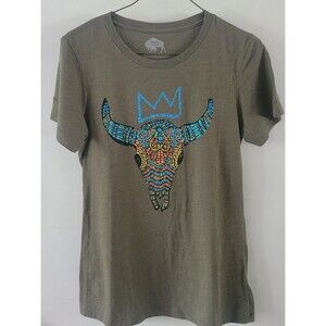 Surf Wyoming Tshirt Womens Size Large Olive Green With Buffalo Skull